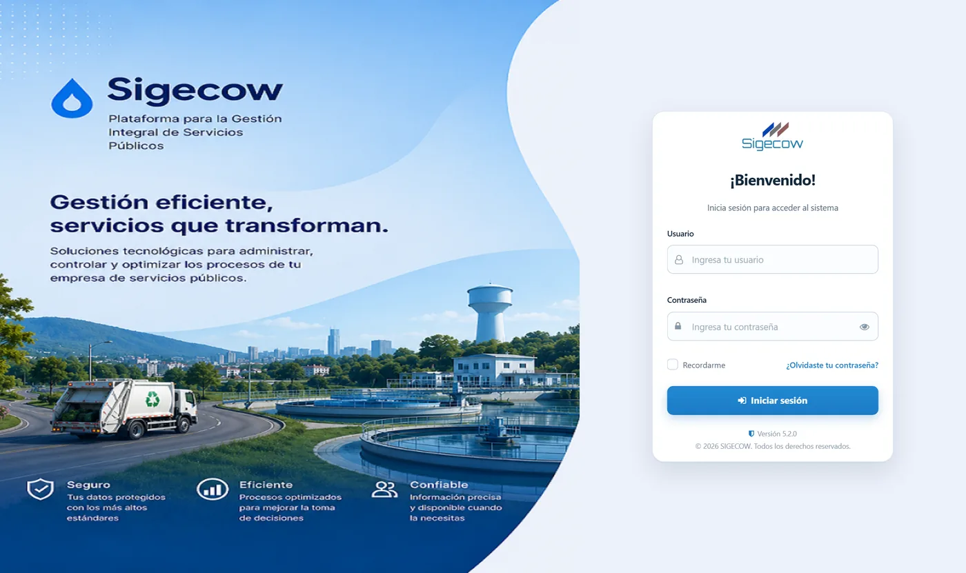 Pantalla de ingreso a SIGECOW con usuario y contraseña